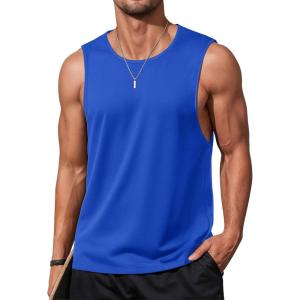 imageMAGCOMSEN Mens Tank Tops Workout Gym Sleeveless Shirts Moisture Wicking Breathable Muscle Shirt Casual Summer TanksBright Blue