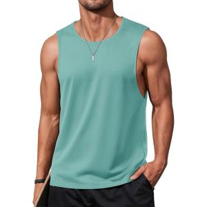 imageMAGCOMSEN Mens Tank Tops Workout Gym Sleeveless Shirts Moisture Wicking Breathable Muscle Shirt Casual Summer TanksGrey Green