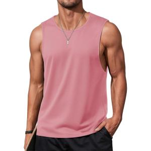 imageMAGCOMSEN Mens Tank Tops Workout Gym Sleeveless Shirts Moisture Wicking Breathable Muscle Shirt Casual Summer TanksGrey Pink