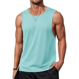 imageMAGCOMSEN Mens Tank Tops Workout Gym Sleeveless Shirts Moisture Wicking Breathable Muscle Shirt Casual Summer TanksLake Blue