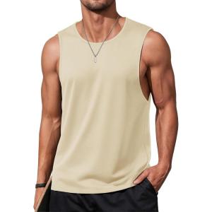 imageMAGCOMSEN Mens Tank Tops Workout Gym Sleeveless Shirts Moisture Wicking Breathable Muscle Shirt Casual Summer TanksLight Apricot