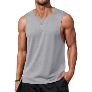 imageMAGCOMSEN Mens Tank Tops Workout Gym Sleeveless Shirts Moisture Wicking Breathable Muscle Shirt Casual Summer TanksLight Heather