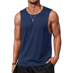 imageMAGCOMSEN Mens Tank Tops Workout Gym Sleeveless Shirts Moisture Wicking Breathable Muscle Shirt Casual Summer TanksNavy Blue