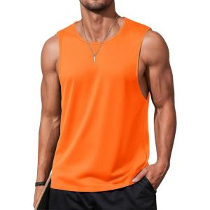 imageMAGCOMSEN Mens Tank Tops Workout Gym Sleeveless Shirts Moisture Wicking Breathable Muscle Shirt Casual Summer TanksOrange
