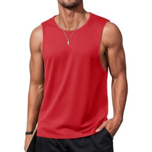 imageMAGCOMSEN Mens Tank Tops Workout Gym Sleeveless Shirts Moisture Wicking Breathable Muscle Shirt Casual Summer TanksTomato Red