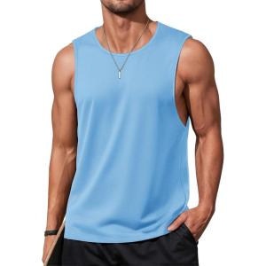 imageMAGCOMSEN Mens Tank Tops Workout Gym Sleeveless Shirts Moisture Wicking Breathable Muscle Shirt Casual Summer TanksWater Blue