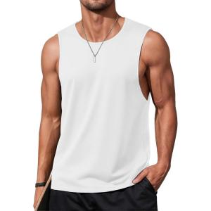 imageMAGCOMSEN Mens Tank Tops Workout Gym Sleeveless Shirts Moisture Wicking Breathable Muscle Shirt Casual Summer TanksWhite