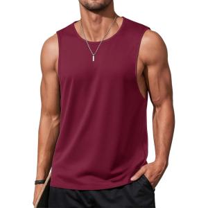 imageMAGCOMSEN Mens Tank Tops Workout Gym Sleeveless Shirts Moisture Wicking Breathable Muscle Shirt Casual Summer TanksWine Red