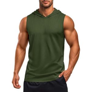 imageMAGCOMSEN Mens UPF 50 Sleeveless Hoodie Sun Protection Cooling Muscle Tank Top for Workout Gym FitnessArmy Green