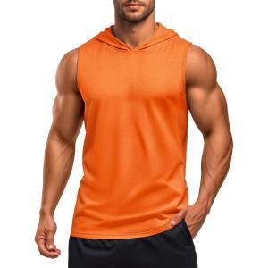 imageMAGCOMSEN Mens UPF 50 Sleeveless Hoodie Sun Protection Cooling Muscle Tank Top for Workout Gym FitnessOrange