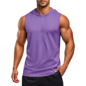 imageMAGCOMSEN Mens UPF 50 Sleeveless Hoodie Sun Protection Cooling Muscle Tank Top for Workout Gym FitnessPurple
