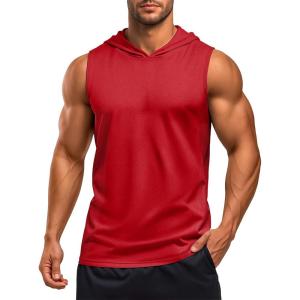 imageMAGCOMSEN Mens UPF 50 Sleeveless Hoodie Sun Protection Cooling Muscle Tank Top for Workout Gym FitnessRed