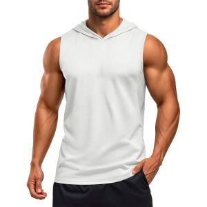 imageMAGCOMSEN Mens UPF 50 Sleeveless Hoodie Sun Protection Cooling Muscle Tank Top for Workout Gym FitnessWhite