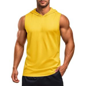 imageMAGCOMSEN Mens UPF 50 Sleeveless Hoodie Sun Protection Cooling Muscle Tank Top for Workout Gym FitnessYellow