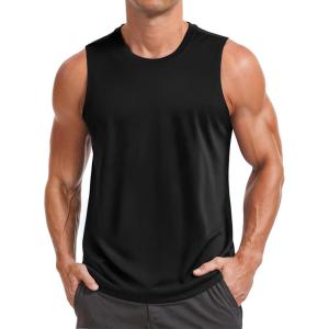 imageMAGCOMSEN Mens UPF 50 Sleeveless Shirts Quick Dry UV Protection Muscle Athletic Tank Top for Workout Swim Running GymBlack
