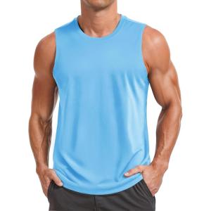 imageMAGCOMSEN Mens UPF 50 Sleeveless Shirts Quick Dry UV Protection Muscle Athletic Tank Top for Workout Swim Running GymBlue