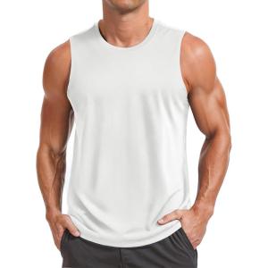 imageMAGCOMSEN Mens UPF 50 Sleeveless Shirts Quick Dry UV Protection Muscle Athletic Tank Top for Workout Swim Running GymWhite