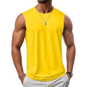 imageMAGCOMSEN Mens UPF 50 Tank Top Gym Workout Sleeveless Muscle Shirts Cooling Soft Cut Off Shirts Summer Sleeveless T Shirt Yellow L