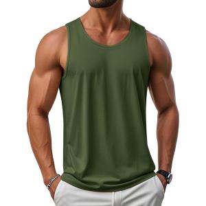 imageMAGCOMSEN Mens UPF 50 Tank Top Gym Workout Sleeveless Muscle Shirts Sun Protection Cut Off Shirts Summer Sleeveless T ShirtArmygreen