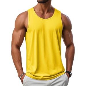 imageMAGCOMSEN Mens UPF 50 Tank Top Gym Workout Sleeveless Muscle Shirts Sun Protection Cut Off Shirts Summer Sleeveless T ShirtYellow