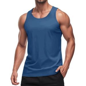 imageMAGCOMSEN Mens UPF 50 Tank Top Quick Dry Summer Workout Muscle Sleeveless Shirts for Swim Beach BodybuildingBlue Grey