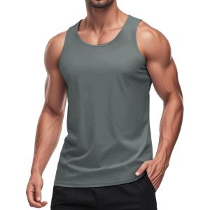 imageMAGCOMSEN Mens UPF 50 Tank Top Quick Dry Summer Workout Muscle Sleeveless Shirts for Swim Beach BodybuildingDark Grey