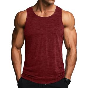 imageMAGCOMSEN Mens UPF 50 Tank Top Quick Dry Summer Workout Muscle Sleeveless Shirts for Swim Beach BodybuildingDark Orange