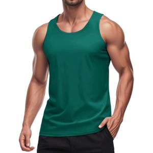 imageMAGCOMSEN Mens UPF 50 Tank Top Quick Dry Summer Workout Muscle Sleeveless Shirts for Swim Beach BodybuildingEmerald Green