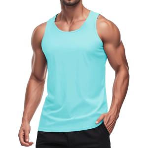 imageMAGCOMSEN Mens UPF 50 Tank Top Quick Dry Summer Workout Muscle Sleeveless Shirts for Swim Beach BodybuildingLake Blue