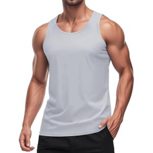 imageMAGCOMSEN Mens UPF 50 Tank Top Quick Dry Summer Workout Muscle Sleeveless Shirts for Swim Beach BodybuildingLight Grey
