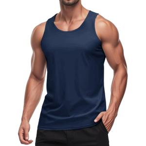 imageMAGCOMSEN Mens UPF 50 Tank Top Quick Dry Summer Workout Muscle Sleeveless Shirts for Swim Beach BodybuildingNavy