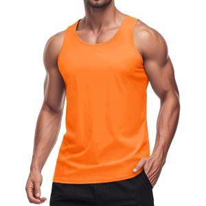imageMAGCOMSEN Mens UPF 50 Tank Top Quick Dry Summer Workout Muscle Sleeveless Shirts for Swim Beach BodybuildingOrange