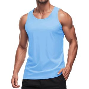 imageMAGCOMSEN Mens UPF 50 Tank Top Quick Dry Summer Workout Muscle Sleeveless Shirts for Swim Beach BodybuildingWaterfall Blue