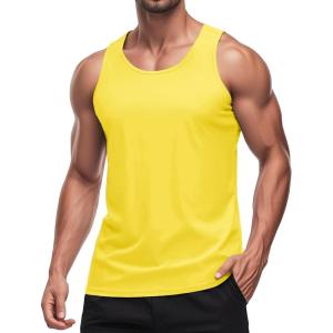 imageMAGCOMSEN Mens UPF 50 Tank Top Quick Dry Summer Workout Muscle Sleeveless Shirts for Swim Beach BodybuildingYellow