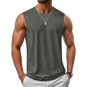 imageMAGCOMSEN Mens UPF 50 Tank Top Workout Sleeveless Muscle Shirts Lightweight Casual Cooling Sleeveless Shirt for Gym BeachDark Grey