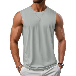 imageMAGCOMSEN Mens UPF 50 Tank Top Workout Sleeveless Muscle Shirts Lightweight Casual Cooling Sleeveless Shirt for Gym BeachLight Grey