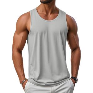 imageMAGCOMSEN Mens UPF 50 Tank Tops Quick Dry Workout Gym Sleeveless Muscle Shirts Summer Beach Swim ShirtLight Gray
