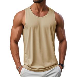 imageMAGCOMSEN Mens UPF 50 Tank Tops Quick Dry Workout Gym Sleeveless Muscle Shirts Summer Beach Swim ShirtLight Khaki