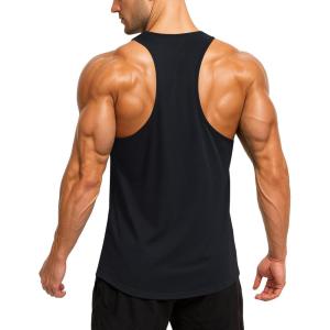 imageMAGCOMSEN Mens UPF 50 Tank Tops Y Back Quick Dry Workout Gym Sleeveless Muscle Shirts Summer Bodybuilding Cut Off ShirtBlack