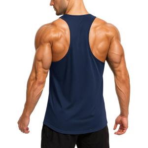 imageMAGCOMSEN Mens UPF 50 Tank Tops Y Back Quick Dry Workout Gym Sleeveless Muscle Shirts Summer Bodybuilding Cut Off ShirtNavy