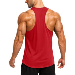 imageMAGCOMSEN Mens UPF 50 Tank Tops Y Back Quick Dry Workout Gym Sleeveless Muscle Shirts Summer Bodybuilding Cut Off ShirtRed