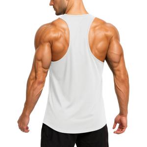 imageMAGCOMSEN Mens UPF 50 Tank Tops Y Back Quick Dry Workout Gym Sleeveless Muscle Shirts Summer Bodybuilding Cut Off ShirtWhite