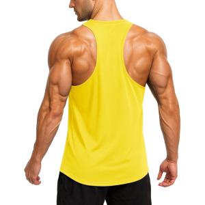 imageMAGCOMSEN Mens UPF 50 Tank Tops Y Back Quick Dry Workout Gym Sleeveless Muscle Shirts Summer Bodybuilding Cut Off ShirtYellow