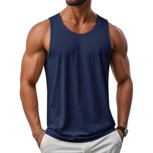 imageMAGCOMSEN Mens UPF 50 UV Tank Top Sleeveless Muscle Shirts Gym Workout Tank Tops Moisture Wicking Athletic Cut Off Shirt Navy Blue L