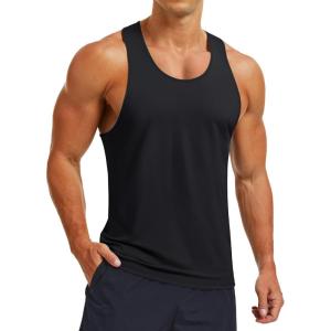 imageMAGCOMSEN Mens UPF 80 Tank Tops Y Back Quick Dry Gym Workout Running Athletic Fitness Muscle Sleeveless Summer ShirtsBlack