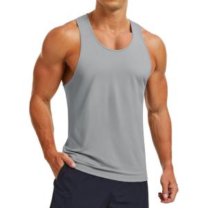 imageMAGCOMSEN Mens UPF 80 Tank Tops Y Back Quick Dry Gym Workout Running Athletic Fitness Muscle Sleeveless Summer ShirtsLightgrey