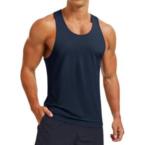imageMAGCOMSEN Mens UPF 80 Tank Tops Y Back Quick Dry Gym Workout Running Athletic Fitness Muscle Sleeveless Summer ShirtsNavy