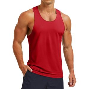 imageMAGCOMSEN Mens UPF 80 Tank Tops Y Back Quick Dry Gym Workout Running Athletic Fitness Muscle Sleeveless Summer ShirtsRed