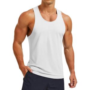 imageMAGCOMSEN Mens UPF 80 Tank Tops Y Back Quick Dry Gym Workout Running Athletic Fitness Muscle Sleeveless Summer ShirtsWhite