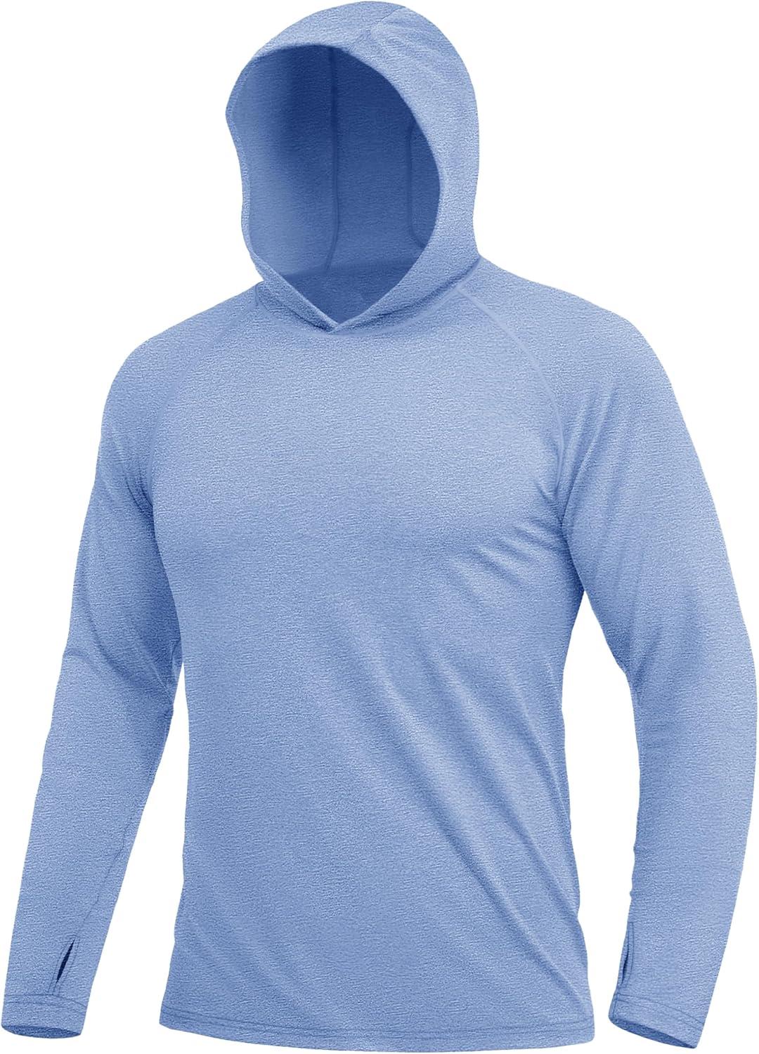 imageMAGCOMSEN Mens Hooded UPF 50 Sun Protection T Shirts Long Sleeve Athletic Fishing Shirts Rash GuardsLight Blue